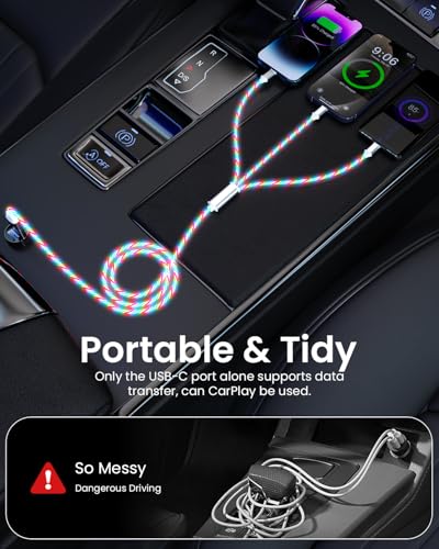 Image of USB C Cable, Colorful Gradual Light up Multi Charging Cable 3 in 1 Type C Charger Fast Charging 60W Led USB Type C Cord Compatible with iPhone 17 /16 /15 /14 /13 /12 /11, Galaxy,pad,Pixel 4FT-MulrtiColor