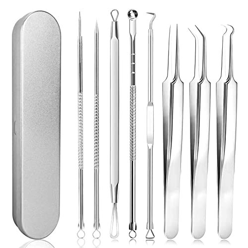 JEJA Extractor de Puntos Negros Kit de 8 Piezas, Removedor de Acné de Acero Inoxidable, Herramientas de Tratamiento con Caja para Eliminar Acné, Espinilla, Mancha y Pápula