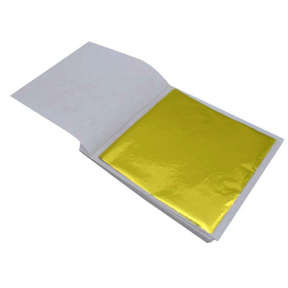 Gold Leaf Sheets, Multicolor Gold Leaf Foil Transfer Sheets 100 Pack For Crafts Gilding Decoration(Yellow)