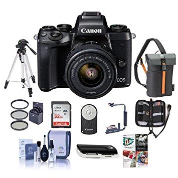 Canon EOS M5 Mirrorless Digital Camera Kit with EF-M 15-45mm f/3.5-6.3 is STM Lens - Bundle with Holster Case, 32GB SDHC Card, Tripod, Remote Controller, 49mm Filter Kit, Software Package and More