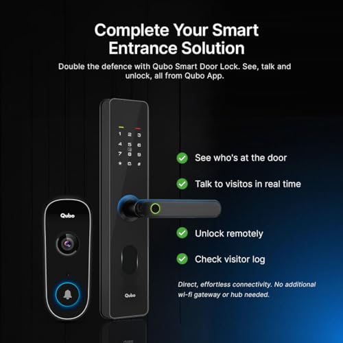 Image of Qubo Smart Wi-Fi Video Doorbell Pro 2K|Instant Phone Visitor Video Call|Intruder Alarm|3MP 1296P Resolution|2-Way Talk |NightPulse Vision|Alexa & OK Google|Plug and Play AC Chime|[1 Year Subscription]