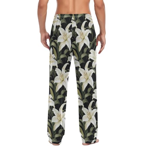 ALAZA Men's White Lily and Plant Sleep Pajama Pant2