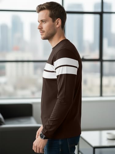 Image of LEOTUDE Stylist Regular fit Full Sleeve Cottonblend Solid Round Neck Tshirt for Man (Color Brown)