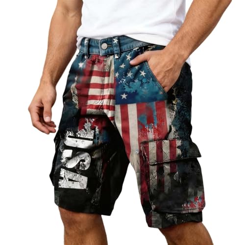 Short décontracté imprimé Fête de l'Indépendance style cargo coupe ample pour homme #257