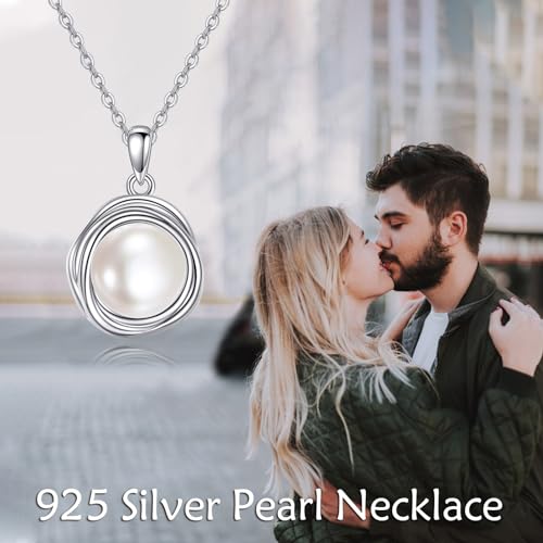 POPLYKE Pearl Moonstone Opal Black Pearl Necklaces for Women 925 Sterling Silver Single Pearl Necklace 8mm Pearl Gemstone Jewelry for Mom Wife2