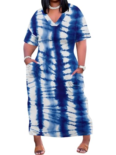 Image of PinkPatty Women's Plus Size Short Sleeve Maxi Dress Casual Loose V Neck Long Dress with Pockets