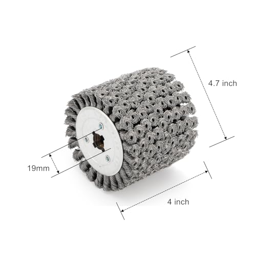 Image of Yopay Twisted Steel Wire Wheel, 4.7 inchx 4 inchKnotted Wire Brush Drum Wood and Metal Surface Polishing Conditioning Tool, Texturing Rust Wood Grain Restoration-3 /4(Wire 0.5mm)