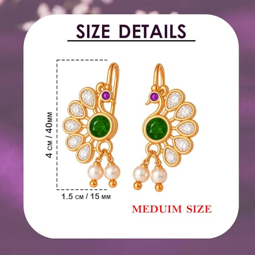 Image of VAMA FASHIONS 18K Gold Plated Anti Tarnish Half Moon Peacock Shape Traditional Maharashtrian Press on Bugadi Upper Ear Clip on Earrings For Women & Girls