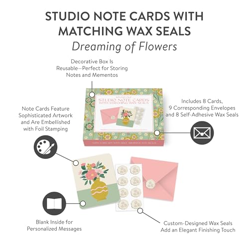 Image of Studio Oh! Blank Note Cards with Envelopes and Wax Seals, Boxed Stationery Set, All Occasion Cards for Thank You Notes, Letters, Gifts and Keepsakes, Dreaming of Flowers
