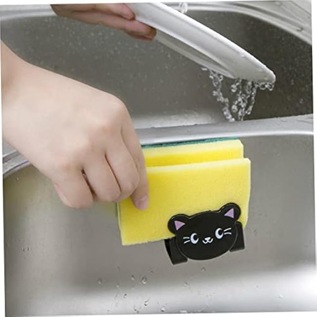 Sink Caddy Suction Cup Holder, Cartoon Sponge Holder Kitchen Sink Caddy Suction Cup Mutifunctional Drain Wall Rack for Sponges Soap Scrubbers Cleaning Brush Black Cat