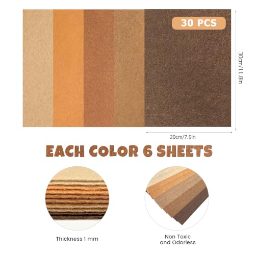Image of 30Pcs Stiff Felt Sheets, 1mm Thick Felt Fabric Squares for Sewing & DIY | 5 Shades Of Brown Colors Craft Felt, Hard Felt, Thick Felt & Felt Paper for Patchwork, Home Decor & Handmade Projects