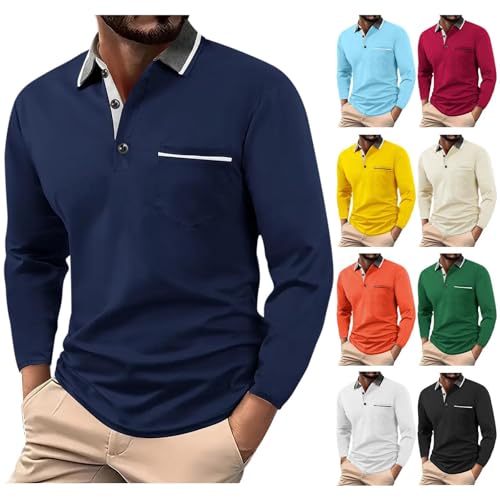 Cambkatl Men's 2025 Fall Long Sleeve Tennis Golf Shirts - Color Block Stretch Button Up Business Casual Lapel T-Shirt2