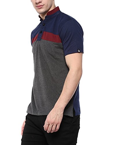 Image of Urbano Fashion Men's Navy, Maroon, Grey Half Sleeve Cotton Chinese Collar T-Shirt