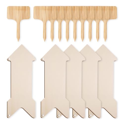 SLAXJNE - 5 Freccie in Legno e 10 Etichette per Piante e Prodotti Fai-da-Te, Cartelli per Casa, Regali