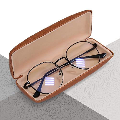 Image of Women's Hard Eyeglass Shell Case with Floral Embossing - Premium PU Leather Glasses Hard Shell Red Purple Black Brown