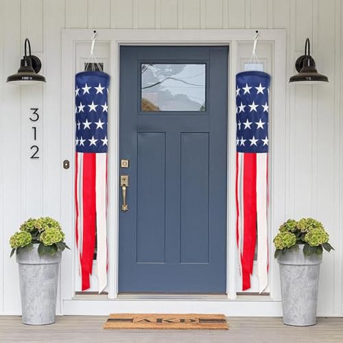 2Pack American Flags Windsock 60Inch Patriotic Decor 4th of July Windsocks with Embroidered Stars Wind Socks Hanging USA Flag Windsock Decoration for Outside Décor Memorial Day,Presidents Day - Thumbnail 6