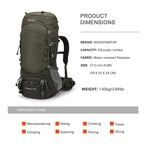 Mountaintop 55L Hiking Internal Frame Backpack Backpacking For Men With Rain Cover #TOP2