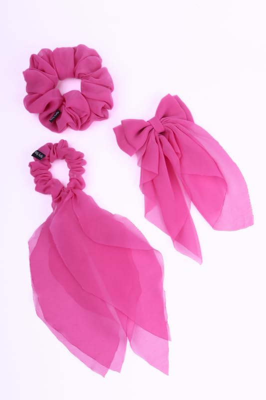 Scrunchie Combo For Women Girls,Scrunchy Bow Clip Long Tail Hair Bands, Rubber Band, Accessories ties, Best Gift for Sister, Mother, Girlfriend, Multicolor, Pack of 3