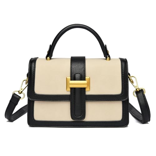 Micmores Handtasche Damen Klein Kunstwildleder Umhängetasche, Elegant Crossbody Bag damen mit Kunstleder Griff oben, Mode Schultertasche mit Verstellbar Abnehmbar Schultergurt (Beige)