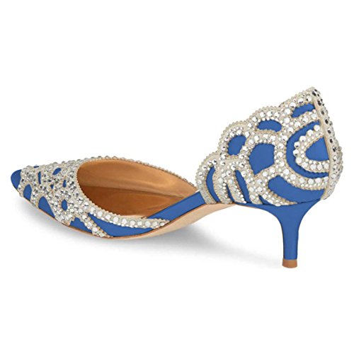 Image of XYD Women's Pumps, Elegant Pointed Toe, D'Orsay Kitten Low Heels, Rhinestone Studs, Slip-On Satin Shoes for Wedding