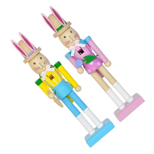 VALICLUD Cascanueces de Pascua de Madera, Figura de Conejo de Pie Decorativa, Juego 2 Piezas para Centro de Mesa de Primavera, Adorno Festivo Resistente y Tallado a Mano