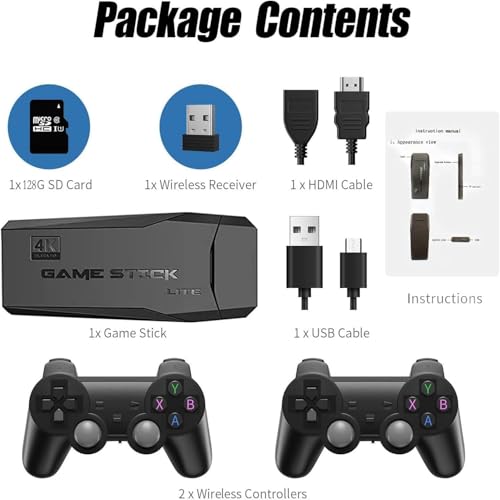 Image of 4K Ultra HD Game Con-Sole | Plug & Play HDMI Gaming Console with 2.4G 2 Wireless Controllers | HDMI Video Game System for Kids & Family (black)