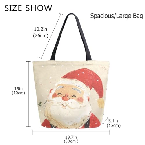 Extra Large Canvas Shoulder Tote Bag, Lovely Cartoon Santa Christmas Durable Daily Womens Handle Bag for Gym Yoga Weekender Picnic Beach Travel Kitchen Reusable Market Grocery Shopping4