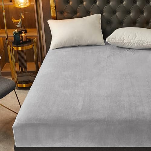 GREATOYAR Sábana Bajera Coralina, Sábana Bajera Ajustables, Sábana Bajera Cama, Sábana Bajera Suave, Ropa de Cama, Protector de Colchón, 100% Polyester, Cama 150x195cm+30cm, Gris Claro