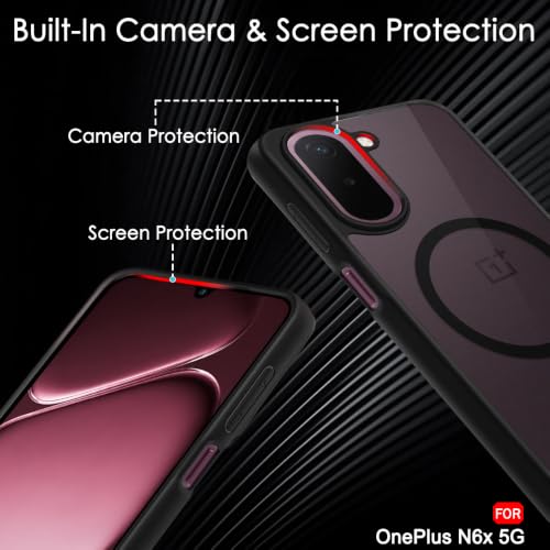 Image of TheGiftKart Hybrid Shockproof Back Cover Case for OnePlus N6X 5G Compatible with MagSafe | Camera Protection Module | Hard Cover for OnePlus N6X (PC & TPU, Translucent Smoke Matte Back, Black Sides)