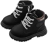  Adigau Enfant Bottines Antidérapantes Bottes à Lacets Garçon Fille Vintage Imperméables Unisexe Bottes avec Fermeture Eclair Latérale Printemps Hiver A-Noir 23