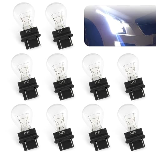 waswale Pack-10 Car 3157 12V 21/5W Brake Light Bulb, Waterproof 360 Degrees Super Bright Lighting Accessory, Micro Quartz Glass Double Wire Plug and Play Light Bulb, Universal for Most Cars (White)