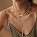 KissYan Gold Long Necklace for Women, 14K Gold Plated Lariat Chain Dainty Layered Y Shaped CZ Drop Pendant Choker Necklaces Fashion Jewelry Gifts