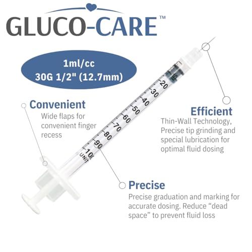 Image of GLUCO-CARE 1 ml /cc Syringes 30G x 1 /2'' (12.7mm), Orange Cap, 100 /box