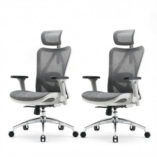 Image of SIHOO M57 Ergonomic Mesh Office Chair, High Back Home Desk Chair with 3D Armrests, Lumbar Support and Adjustable Headrest, Comfortable Computer Chair, Hold 330 LBS-2 Packs-Light Grey