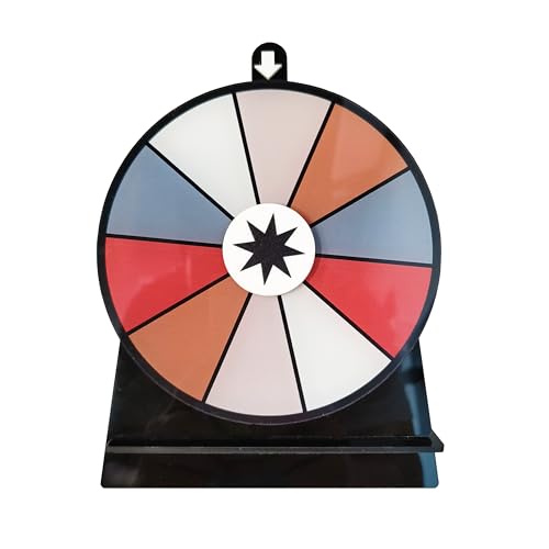 iobiotio Spinning Prize Wheel, Spinning Wheel for Prizes with Stand, 10 Slots Color Small Tabletop Roulette Spinner, Easy Assembly and Erasable, Portable, 6 inch, Arylic, New Version, Black