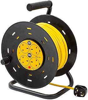 Extension Lead 50m Heavy Duty Cable Reel, 4 Socket Cord Reel UK Plug Socket with Thermal Cut-Out Protection 13A Fused Plug