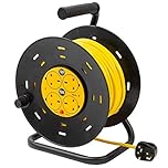SLx Outdoor Extension Lead, 50m, 4 Socket Extension Reel, Heavy Duty Extension Cable, Thermal Cut Out, Extension Lead for Garden lawn mower Office, 13A Fused UK Plug
