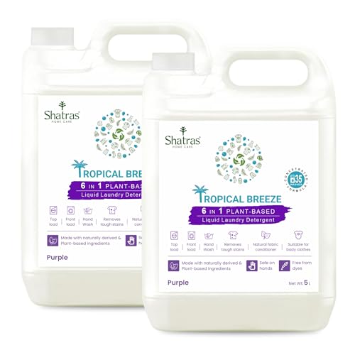 Image of Shatras Liquid Detergent 5 Litre - Concentrated Laundry Liquid for Fabric Care, Suitable for Top-Load & Front-Load Washing Machines and Hand Wash, Pack Of -2
