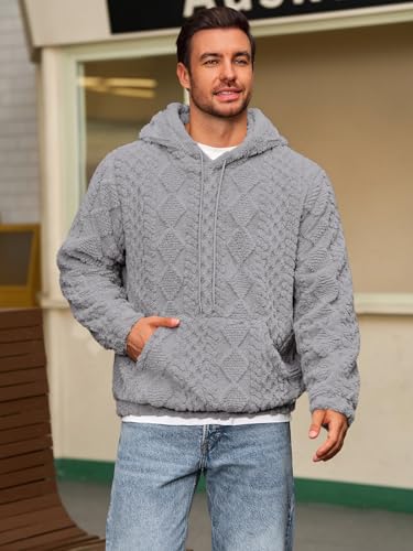 Runcati Mens Fuzzy Sherpa Hoodie Pullover Sweatshirts Long Sleeve Front Pocket Fall Winter Hooded Textured Outwear4