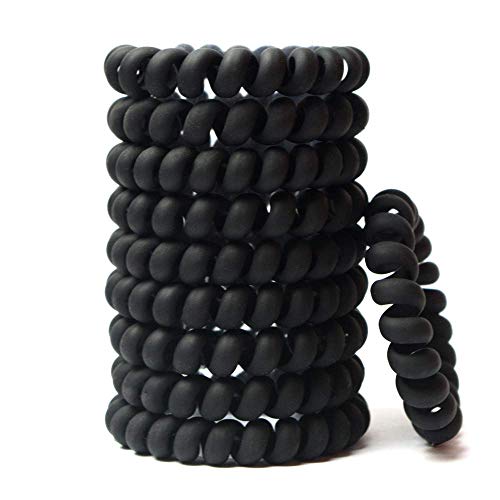 Spiral Hair Ties No Crease, Black Traceless Hair Ties, Elastic Coil Hair Ties, Matte Phone Cord Hair Ties, Waterproof Hair Coils for Women Girls (10 Pcs, Black)