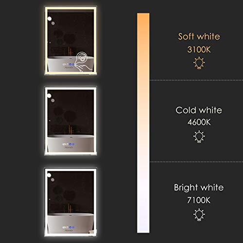 Homfa 60x80cm Bathroom Mirror Wall Mounted Illuminated Mirror LED Makeup Mirror Cosmetic Mirror with Anti-fog Demister, Touch Sensor Switch, 10X Magnifier, Memory Function, 3 Dimmable Modes