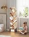 Casaottima Tree Bookshelf with LED Lights, 6-Tier Narrow Bookcase for Small Spaces, Tall Steel & Wood Storage Shelf with Cabinet, Home Decor & Organizer for Living Room/Bedroom/Home Office, Vintage