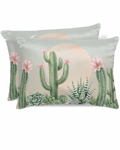 Cactus Green Tropical Pillow Cases Queen Size Set of 2,