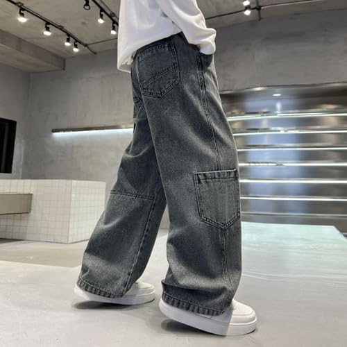 Boys Baggy Ripped Jeans Straight Wide Leg Distressed Loose Fit Casual Fall Denim Pants with Pockets Y2K Streetwear2
