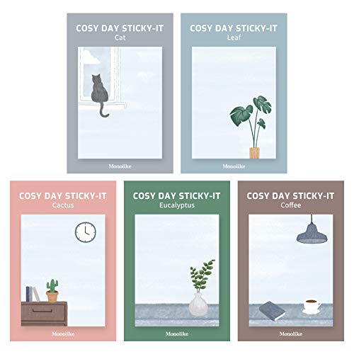Lot de 5 feuilles de papier mémo adhésif Monolike Cosy Day au design mini et cosy