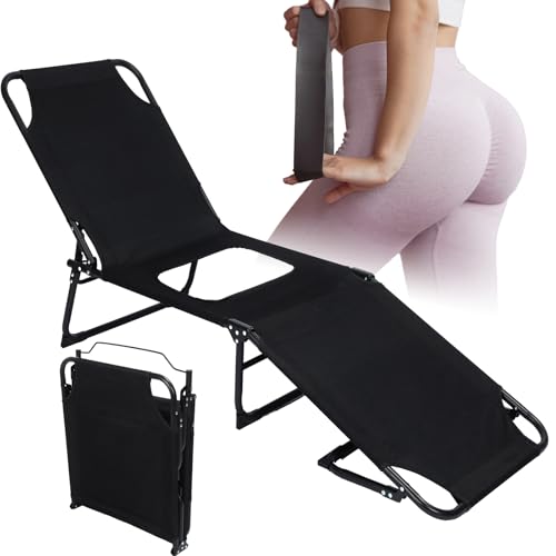 CroBlissful Fodlable BBL Chair with Hole Adjustable 5-Position Lawn Chair for BBL Chaise Lounge After Surgery Recovery Bed for Patio Garden Poolside Outdoor Yard Beach(Black)