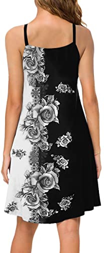Etcyy New Women's Summer Casual Swing Tank Beach Cover Up Dress Floral Printed With Pockets #TOP1