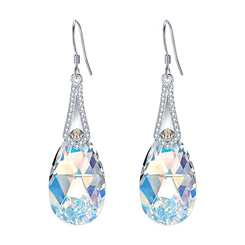 EleQueen 925 Sterling Silver CZ Teardrop Bridal Hook Dangle Earrings Made with Austrian Crystal for Women, Valentine's Day/Mother's Day/Christmas Jewerly Gift for Girlfriend/Mom, Sterling Silver Cubic