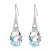 EleQueen 925 Sterling Silver CZ Teardrop Bridal Hook Dangle Earrings Iridescent Aurora Borealis AB Made with Swarovski Crystals