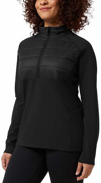 32 DEGREES Women's Mixed Media Half Zip Pullover Jacket (Black - Large) - Image 2